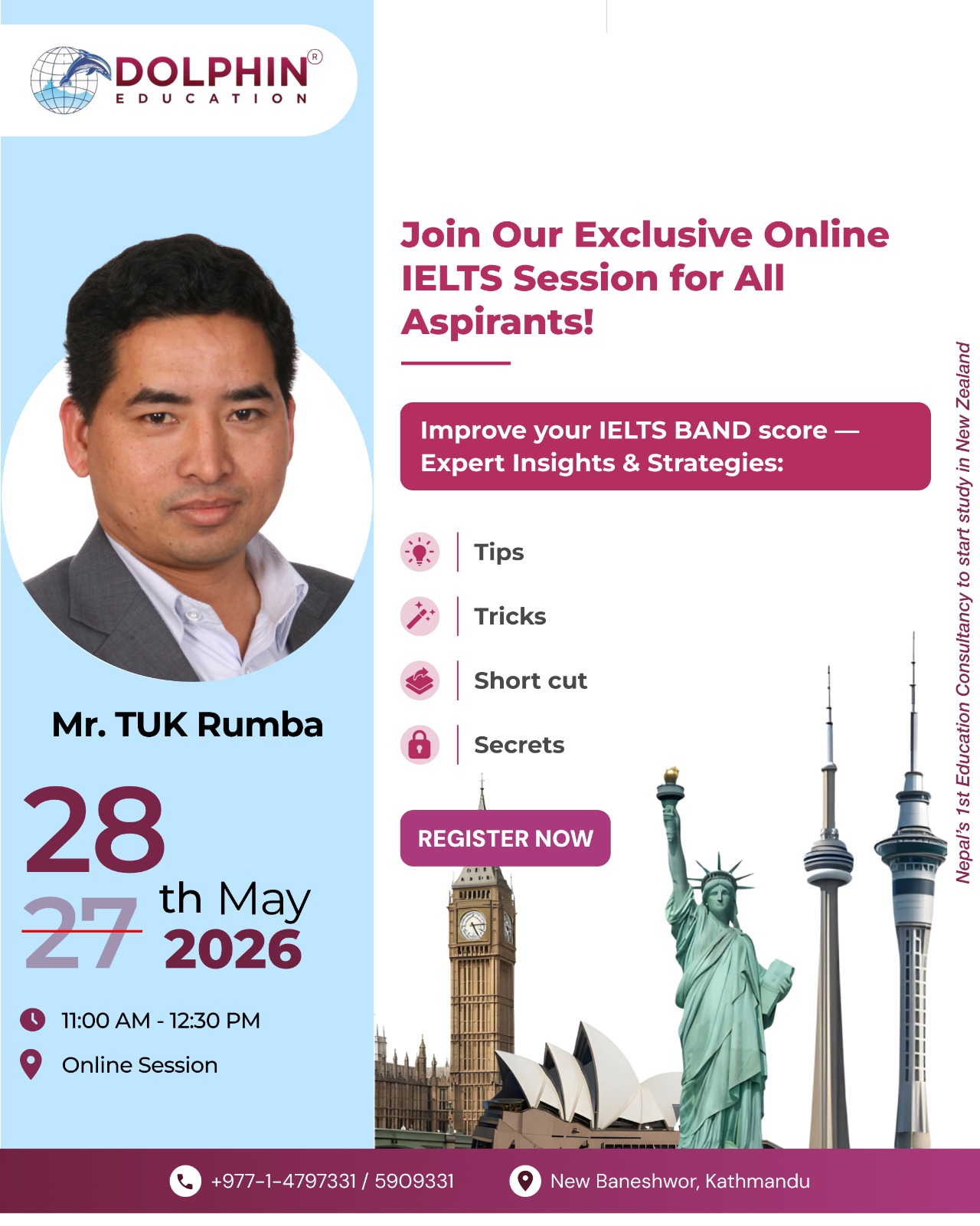 Exclusive online IELTS session with Mr. TUK Rumba to boost your IELTS band score.